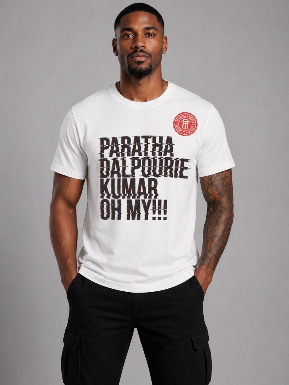 Trini Adai Apparel Trinidad & Tobago "Paratha Dalpourie Kumar Oh My" Graphic T-S